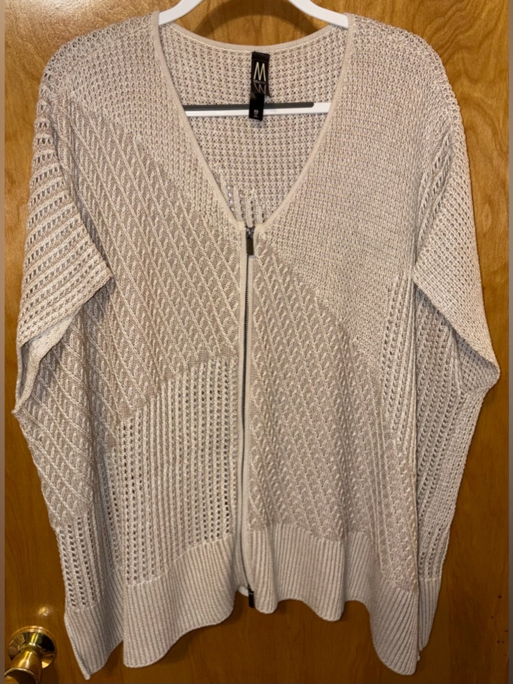 MarlaWynne beige crochet knit zipper front poncho sweater Size XS cotton blend